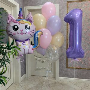 Шарики на 1 год с кошечкой