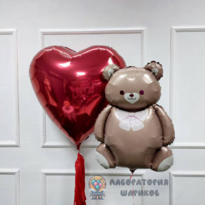 Шар сердце 80 см и шар мишка коричневый