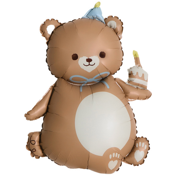 Шар фольгированный Медведь с тортиком коричневый