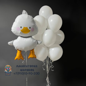 фонтан из белых шариков с гусём