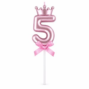 Свеча 5, розовая с короной, 6 см