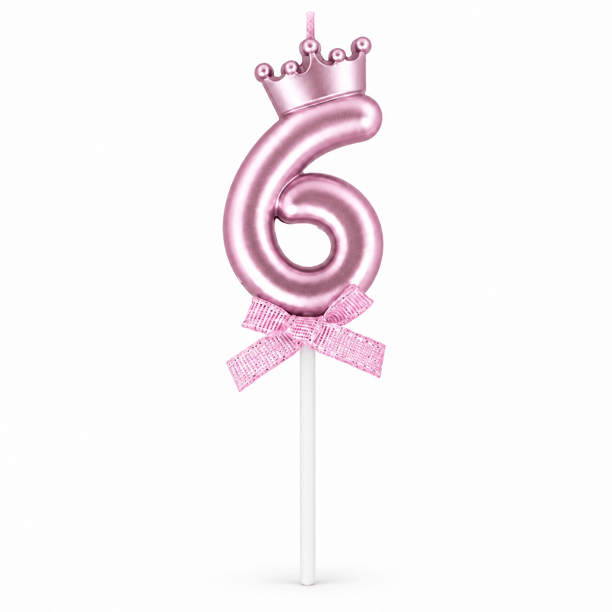 Свеча 6, розовая с короной, 6 см